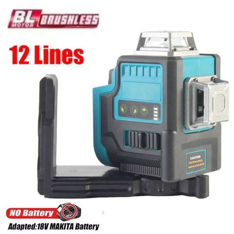 12 Lines Laser Level 3D Horizontal & Vertical Green Beams Meter Self-Leveling Tools for Makita 18V Battery 26H0131