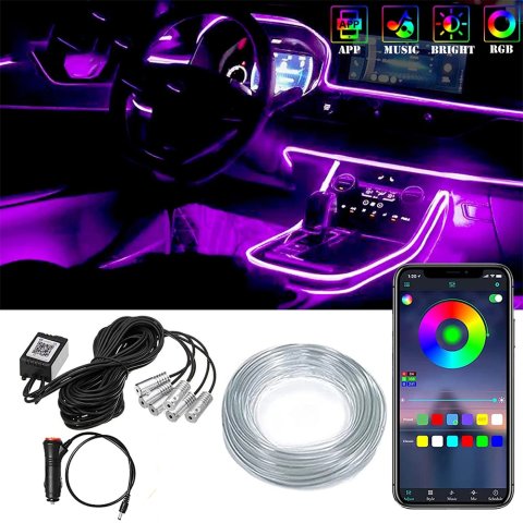 Car Interior Neon RGB Led Strip Lights 456 in 1 Bluetooth App Control Decorative Lights Ambient Atmosphere Dashboard Lamp